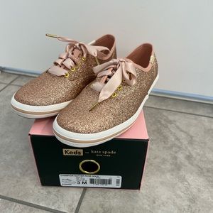 Keds x Kate Spade rose gold glitter sneakers NWT